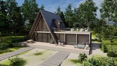 63’x59’ 3 Beds, 2.5 Baths Cozy A-Frame House Architectural Plans PDF Download.