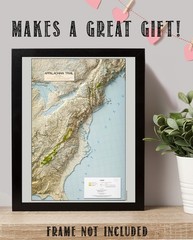 Appalachian Trail Shaded Relief Map Eastern US Hiking Topographic Wall Art