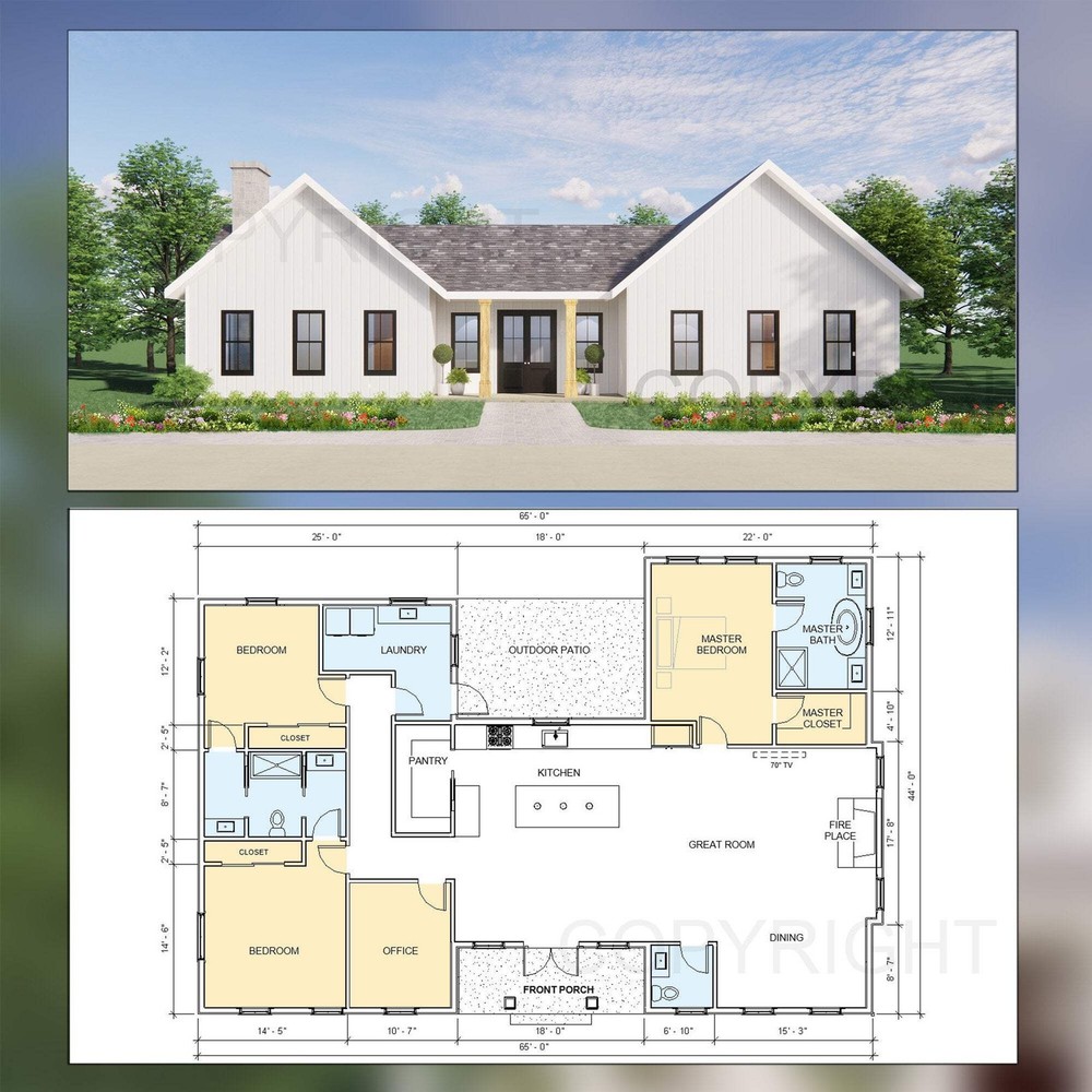 Twin Peaks Modern Farmhouse House Plan Design – 3 Bed 2.5 Bath 2386 sq ft – Draw