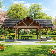 Timber Frame Pavilion Plans-Backyard Pavilion design with Gable Roof