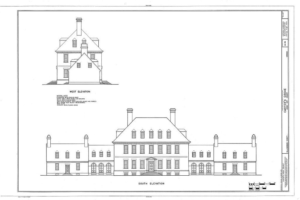 Carter’s Grove Plantation – colonial brick mansion, architectural PRINTED Plans