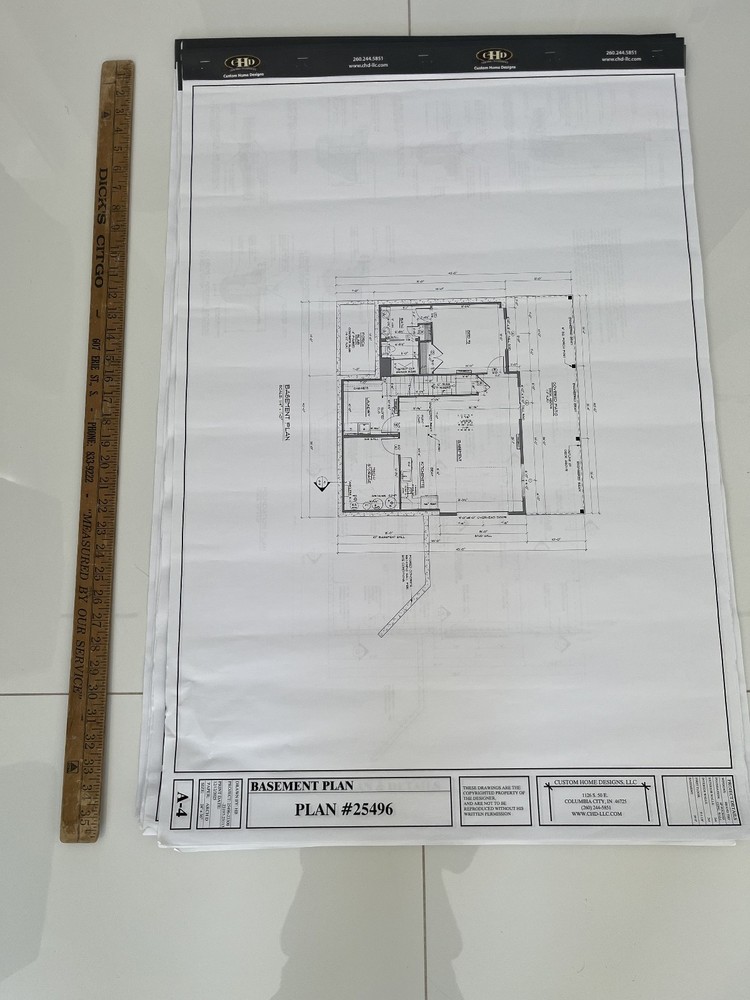 Set of Five (5) Three Page Architectural Drawings of Basement Plans Foundation