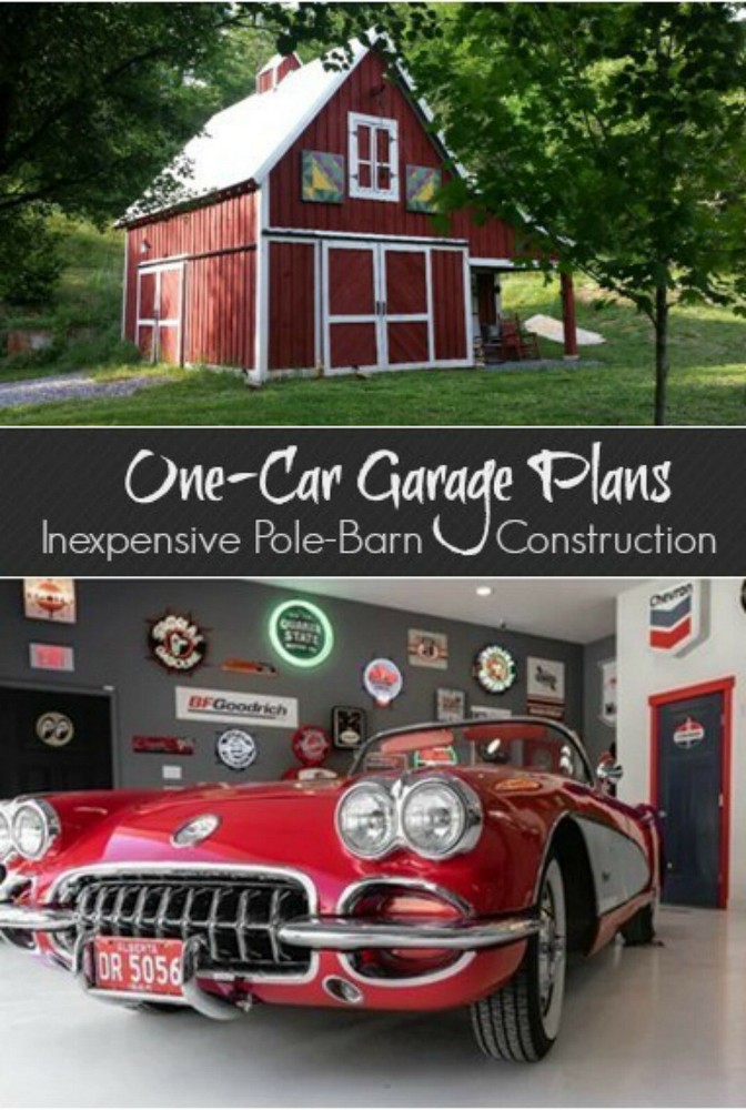 One-Bay Car Barn Plans with Lofts – 3 Different Sets of Pole-Barn Plans (G1)
