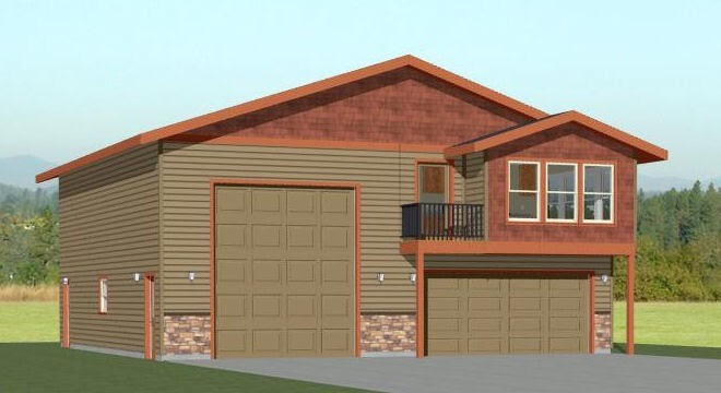 40×42 Apartment with 2-Car 1-RV Garage – PDF FloorPlan – 1,153 sqft – Model 1A
