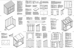 4′ x 8′ Storage Utility Lean – to Shed / Building Plans, Design #10408