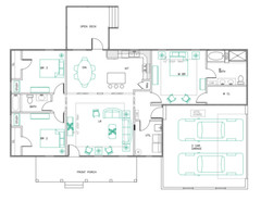 Ranch House Plans 1643 SF 3 Bed 2 Bath Open Floor Split BR (Blueprints) #1008