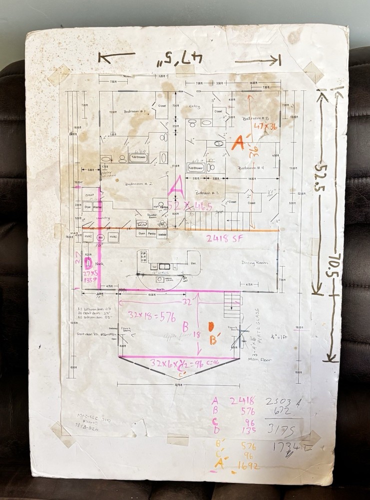 Vintage Architectural Floor Plan Multi-Story House | 5 Bedroom Home Blueprint