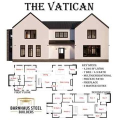 The Vatican Italian Farmhouse: 7 Bedrooms / 4.5 Baths 4,420 SF Design Blueprints