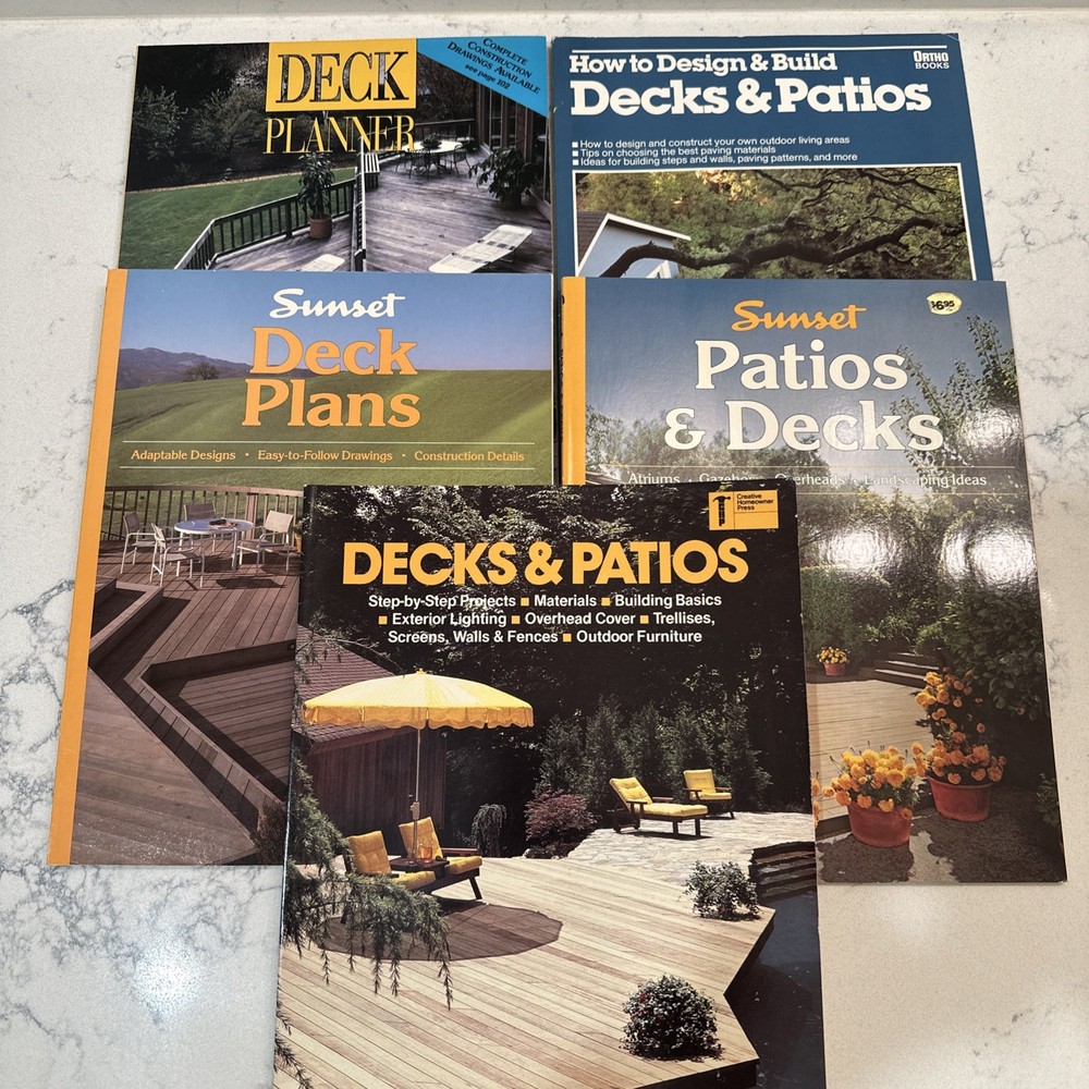Lot of 5 Vintage DIY Deck Patio Plan Design Build Books 70s -90s Sunset