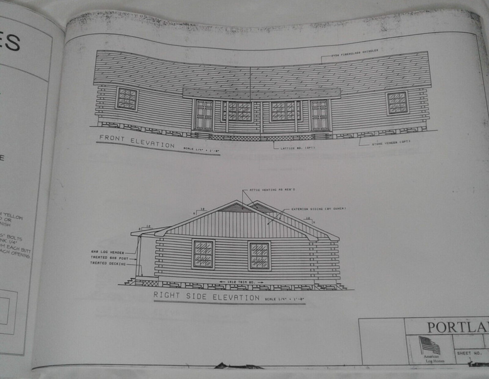 1984 9 Diagrams American Log Home Architectural Design Building Plan Blue Print