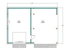 Timber Framed Garage plans with Carport, Massive Post Carport drawing