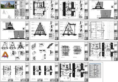 35’x59’ 4 Beds, 2 Baths A-Frame Cabin Architectural Build Plans PDF.
