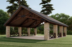 36’x38′ Large Timber Frame Pavilion Plans, Commercial Outdoor Canopy Blueprints