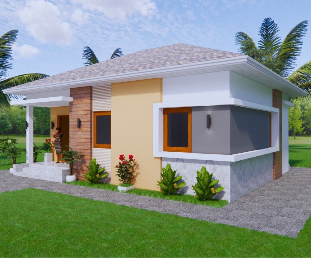 Small House Plan 30×23 Feet 9×7 Meter 2 Beds 1 Bath Hip Roof PDF (A4 Hard Copy)