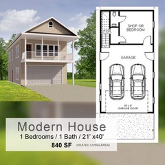 Narrow Cypress I Two level (21×40′) Custom House Plans and Blueprints