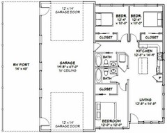 46×48 House – 3 Bedroom 2 Bath 1 RV – 1,157 sqft – PDF Floor Plan – Model 4A