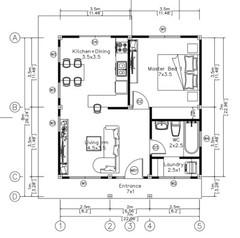 Custom Small House Plan 23×23 Feet 7×7 Meter 1 Bed 1 Bath Gable (A4 Hard Copy)
