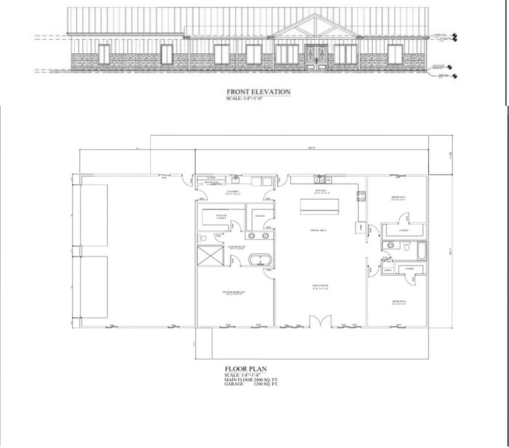 Barndominium House Plan – 3 Bed 2 Bath 2400 sq ft 3 Car – Drawings Blueprints