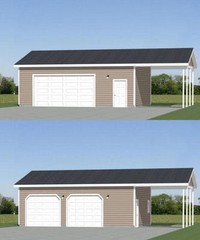 30×24 2-Car Garage with Carport — 720 sqft — PDF Floor Plan — Model 10I