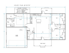 Ranch House Plans 1673 SF 3 Bed 2 Bath Split BR Front Garage (Blueprints) 1007GF