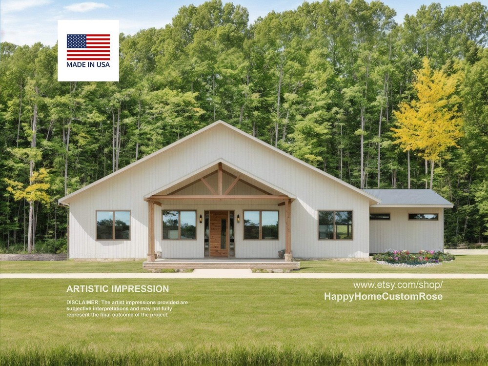 Grand Gable Barndominium Farmhouse – 70′ x 40′ House Plan Design – 3 Bed 2 Bath