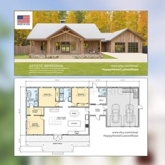 Cypress Barn Modern Ranch House – 82′ x 35′ House Plan Design – 3 Bed 2.5 Bath 1