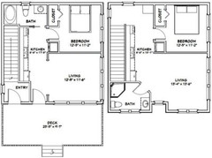 24×24 Duplex — 2 Bedroom — 2 Bath 1,086 sq ft — PDF Floor Plan — Model 5I
