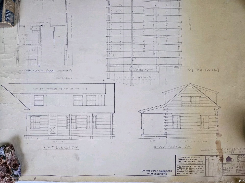 Vtg Vermont Log Buildings Shire 53- 26 Scale Blueprints Log Home 1977 (16) Pages