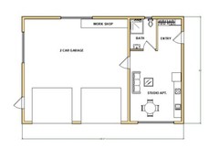 24’x36′ Modern Garage plans with Studio Apartments, 2 Car Architectural Drawings