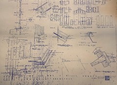 FRANK LLOYD WRIGHT: BLUELINE BUILDING PLANS FOR THE J. WILLIS HUGES RESIDENCE.