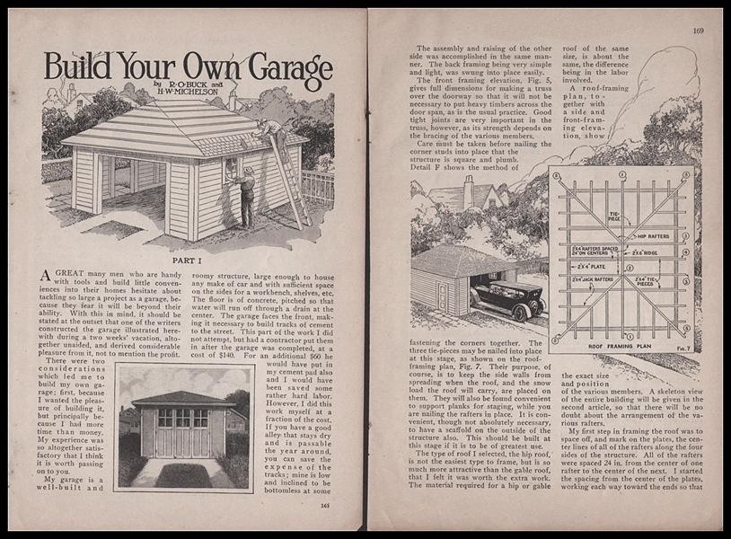 “Build Your Own Garage” 14’x18’ Hip Roof 1928 HowTo Build PLANS Mission style