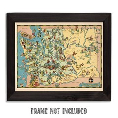 A Pictorial Journey Evergreen State 1935 Washington Map Wall Art Print