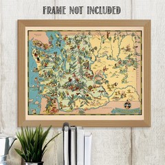 A Pictorial Journey Evergreen State 1935 Washington Map Wall Art Print