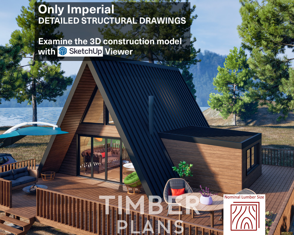 Tiny House Plans, 20’x24′ A Frame House Plans, A Frame Cabin Plans, Hard Copy