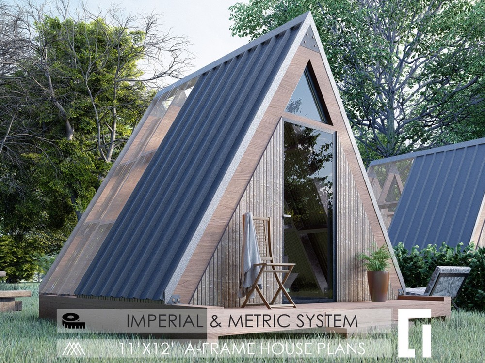 A-Frame House Cabin Plans -145SF- Blueprints – Modern