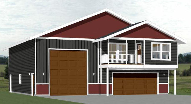44×48 Apartment with 2-Car 1-RV Garage – PDF FloorPlan – 1,528 sqft – Model 5H