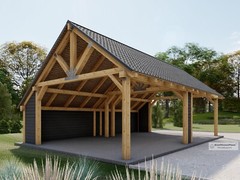 Timber Frame Carports Plan, 34’x22′ Wood Pavilion Blueprints