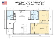 Maple two-level Duplex House Plan Design – 2200 SF – Modern Multifamily – Drawin