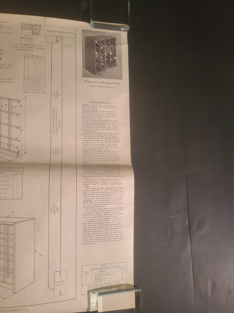 VTG Sears Wood Wine Bottle Rack Blueprint Plans Instruction Sheet
