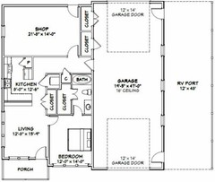 46×48 House – 1 Bedroom 1 Bath 1 RV – 1,157 sqft – PDF Floor Plan – Model 1D