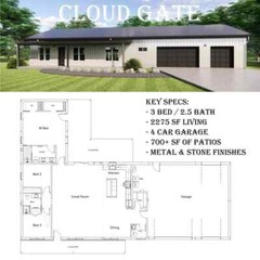 The Cloud Gate Barndominium – 3 Bedrooms / 2.5 Baths 2,275 SF Design Blueprints