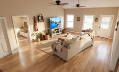 Farmhouse Plan: 1,565 (Living) Sqft-3 Bedroom-2 bath-2 car Garage