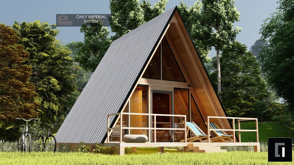 A-Frame House Cabin Plans -250SF- Blueprints – Modern, Bathroom and Loft