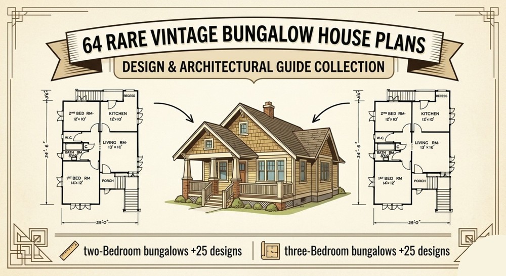 Rare Vintage Bungalow House Plans & Floor Designs – Architectural Guide Set