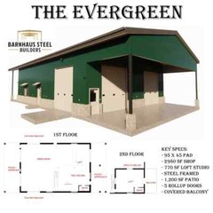 The Evergreen Barndominium Shop – 65 X 45 with Loft & 2 Baths Design Blueprints