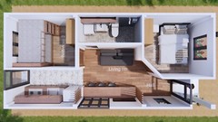 13×30 Small House Plans 4×9 Meter 2 Bed 1 Bath Gable Roof PDF & (A4 Hard Copy)