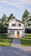 Custom Tiny Modern Cottage 2 Story House Plan with 2 Beds 2 Baths PDF & FREE CAD