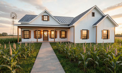 Farmhouse Plan: 1,565 (Living) Sqft-3 Bedroom-2 bath-2 car Garage