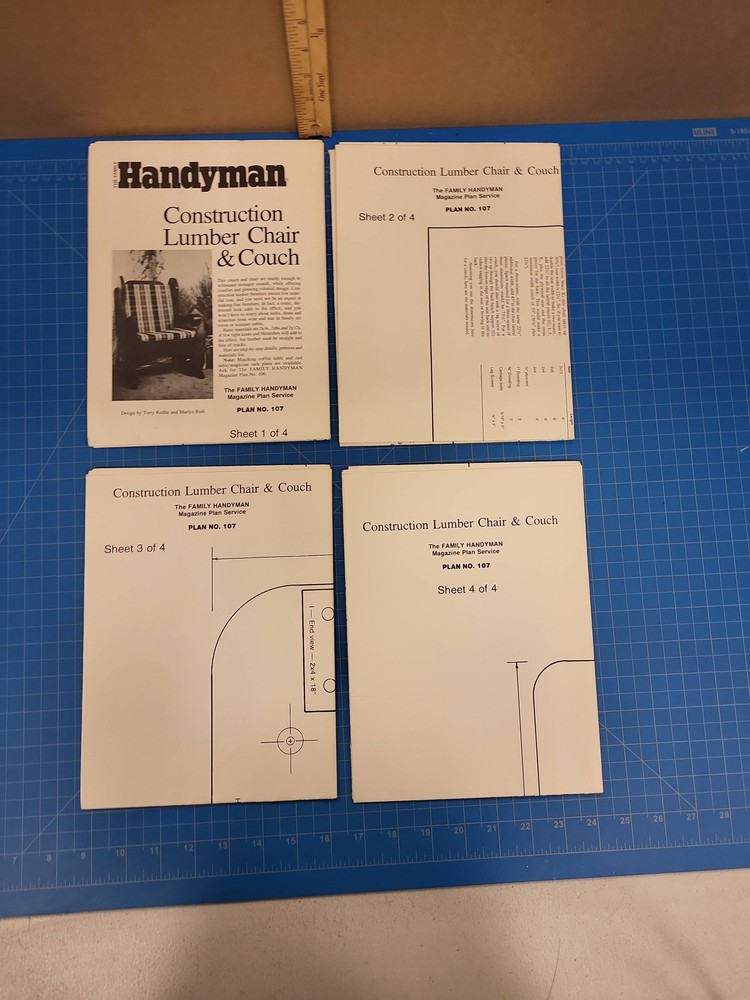 Vintage Family Handyman Plan No. 107 Construction Lumber Chair & Couch DIY Wood