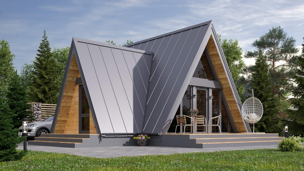 34’x28’ 1 Bedroom, 1 Bath Cozy A-Frame Cabin Architectural Plans PDF Download.